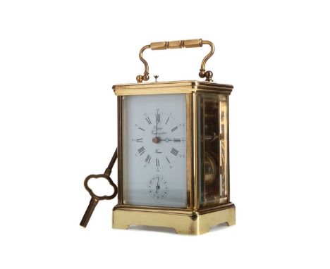 RAPPORT REPEATER CARRIAGE CLOCK,with twin drum eight day movement, the dial with Roman and Arabic numerals, subsidiary alarm 