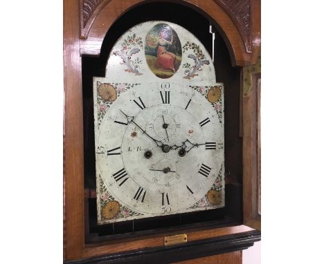 19TH CENTURY EIGHT DAY OAK, INLAID AND PARQUETRY LONGCASE CLOCK,the hood with broken swan neck pediment and bearing plaque in