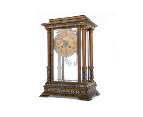 LATE 19TH CENTURY FRENCH MANTEL CLOCK BY SAMUEL MARTI,four-glass and brass cased with champleve enamel detail, the gilt chapt