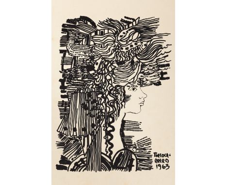 RENÉ PORTOCARRERO (El Cerro, Cuba, 1912 - Havana, Cuba, 1985)."Portrait of a woman", 1963.Ink on Arches paper.Signed and date