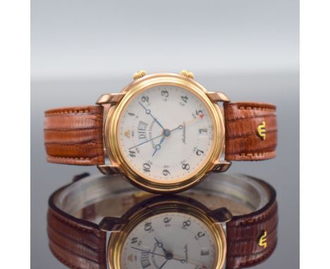 MAURICE LACROIX Herrenarmbanduhr mit Wecker, Schweiz um 1995, Automatik, verg., beids. vergl. Gehäuse inkl. orig. Lederband m