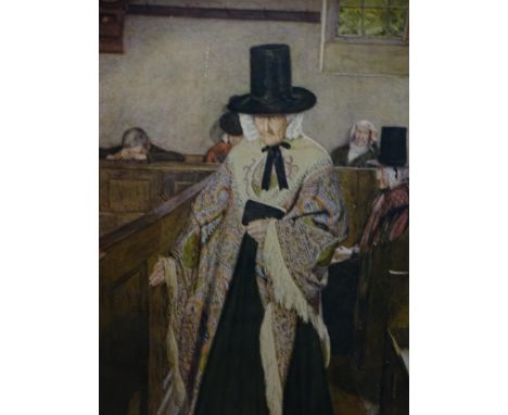SALEM AFTER VOSPER print - interior of a chapel with figures in traditional Welsh costume, 52 x 49cms