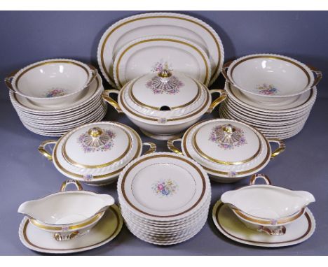 K &amp; A KRAUTHEIM GERMANY DINNERWARE, 40 plus pieces including tureens with covers, gilt decorated on an ivory ground with 