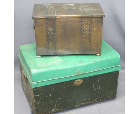 'ARTS &amp; CRAFTS' STYLE COPPER COAL BOX, 35cms H, 54cms W, 31cms D and a metal trunk