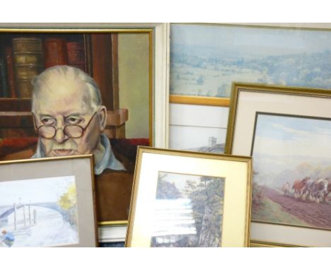RICHARD R JOICEY oil on canvas - portrait of a gentleman entitled 'Pop Lancaster', 50 x 40cms, and an assortment of other pai