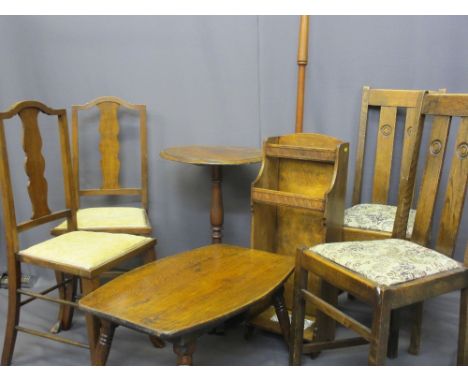 VINTAGE STICK STAND, a pair of salon type chairs, two polished dining chairs, an occasional table, a standard lamp and an ant