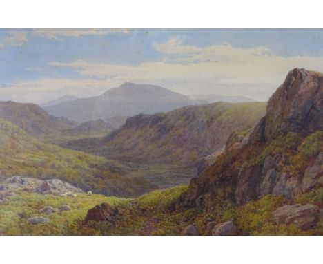 SAMUEL HENRY BAKER watercolour - expansive North Wales mountain scape with grazing sheep, signed, 39 x 60cms Condition Report