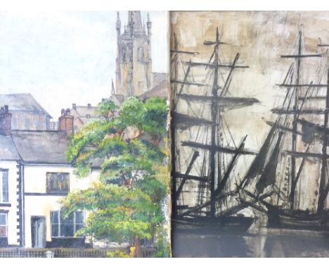 LARGE MID 20TH CENTURY oil on canvas - a town scene, signed 'Arnold 1971', 70 x 91cms and a BERNARD BUFFET print - 'Black Shi