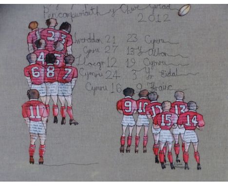 DIANA WILLIAMS limited edition (63/300) coloured print - featuring numbered players in The Six Nations 2012, signed, 23 x 24c