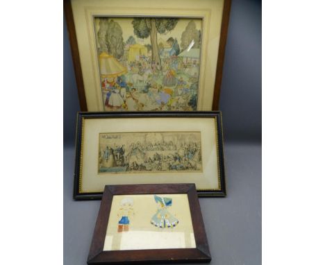PATIENCE ARNOLD watercolour - titled label verso 'Come to the Fair', 49 x 37cms, a naive pencil and watercolour study, early 