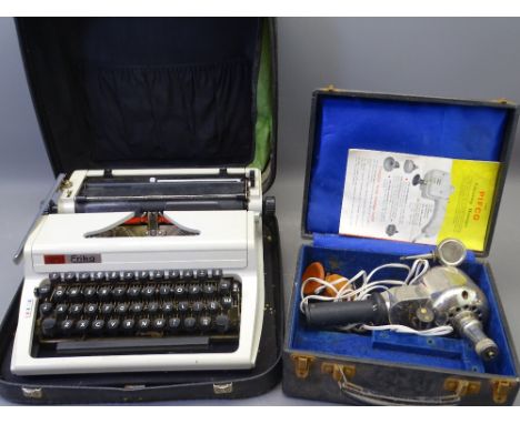 VINTAGE PIFCO VIBRATORY MASSAGER, CASED with a Daro Erika portable typewriter in carry case