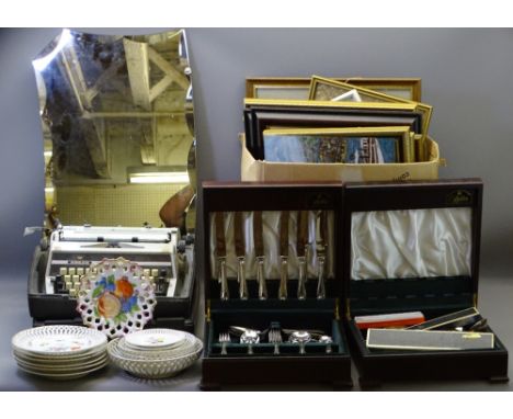 MIXED COLLECTABLES to include a Butler part canteen and other cutlery, an assortment of paintings, prints and tapestries, an 