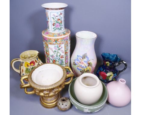 DECORATIVE VASES, JUGS &amp; PLANTERS, makers include Wedgwood Jasperware, H J Wood Indian Tree, Royal Winton, hand painted j