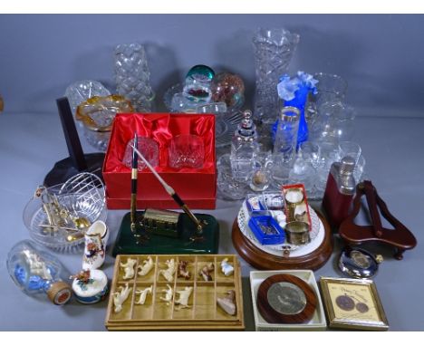 VINTAGE &amp; LATER GLASSWARE, paperweights, gentleman's desk items and other mixed collectables to include a Victorian Prism