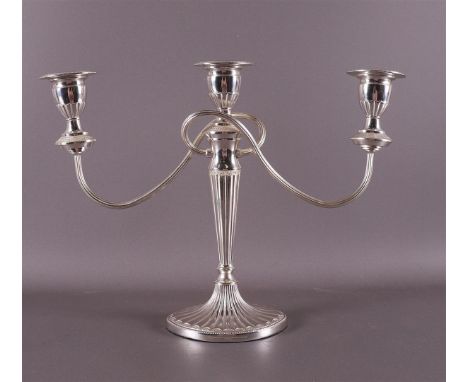 A silver plated 3-light candlestick, Empire style, 20th century. H 28cm.