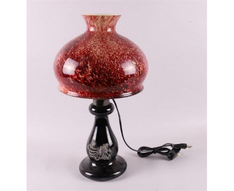 A table lamp with clouded glass shade, 1st half of the 20th century, h 44 cm.