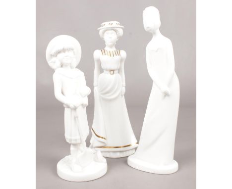 Three Spode Bone China figurines. 'Gardener' 'Emily' 'Priscilla' by Pauline Shone.  