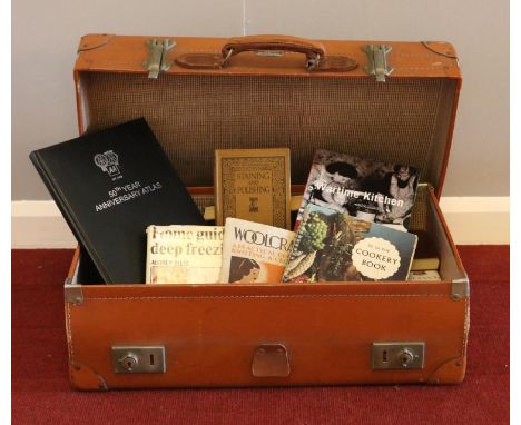 A vintage Pioneer Leather suitcase. containing a group of assorted genre books, Marguerite Patten The Wartime Kitchen, AA 50t