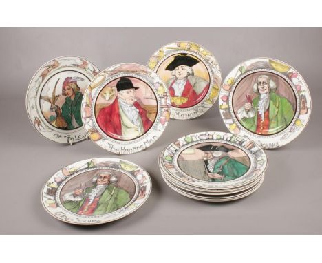 A collection of Royal Doulton plates. The Hunting Man, The Doctor, The Mayor, The Falconer examples etc to include Wedgwood B