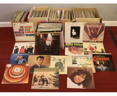 Five boxes of vinyl LP's - comprising of ABBA, Dave Brubeck Quartet, Mary Poppins Soundtrack, T Rex, Rod Stewart, Bob Dylan &