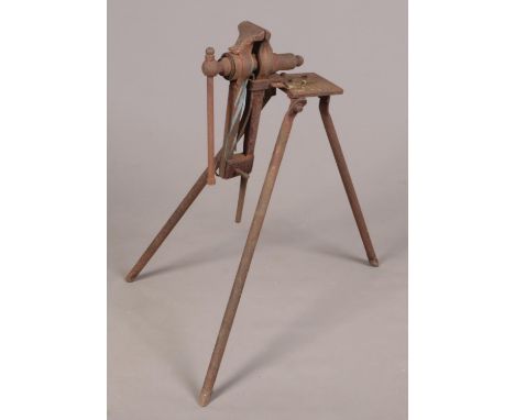 A vintage blacksmiths vice on stand.  