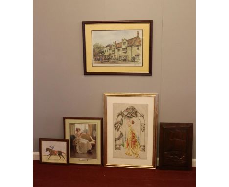 A set of five pictures - comprising of a Eric Sturgeon (1920 - 1999) signed print of 'The Market House' Somerset, a framed ne