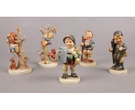 Five Hummel Goebel figures. Little Hiker, Chimney sweep, Apple tree girl examples etc.  
