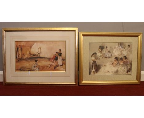 Two framed prints by Sir William Russell Flint RA (1880-1969), depicting female figures. Largest print: H: 25.5cm, W:42.5cm. 
