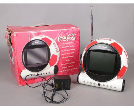 A vintage boxed Coca-Cola soccer ball 5" LCD TV.  