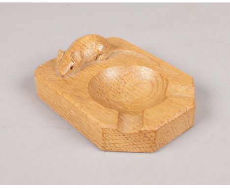 Robert ' Mouseman ' Thompson Hand Carved Oak Ash Tray with Long Tailed Mouse.  