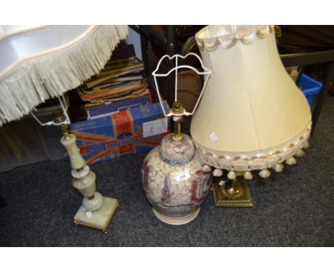 Lighting - an Oriental ginger jar table lamp, another onyx; etc (3)