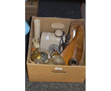 A novelty brass combination snuff box;  a serpentine candlestick;  a treen acorn bodkin case;  etc
