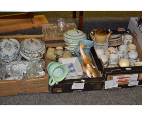 Ceramics and Glass - teacups and saucers; blue and white tureens;  1930s jugs;  commemorative cups;  early 20th century glass