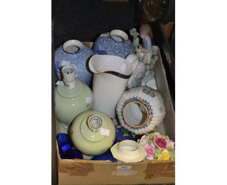 Ceramics - a Booths baluster vase and cover;  Wedgwood Midnight pattern water jug;  pair of cloisonne  vases;  a Nao figure o