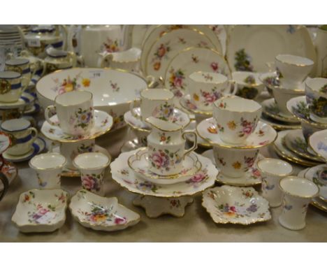 A Royal Crown Derby Derby Posies pattern part tea and coffee service; a Royal Crown Derby Derby Posies pattern fruit bowl, bu