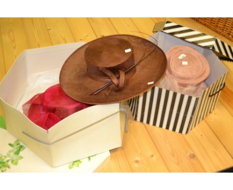 Vintage Clothing - a pink wide brimmed hat, feather trimmed, others ; a 1970s clutch handbag 