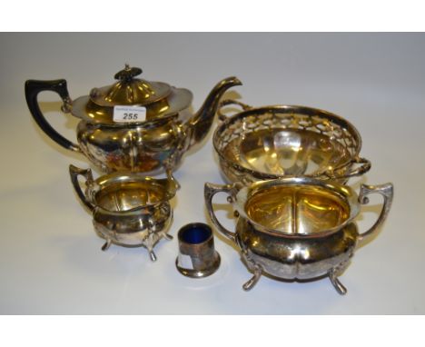 Plated Ware - an E.P.N.S three piece plated tea service; a serving dish;  etc