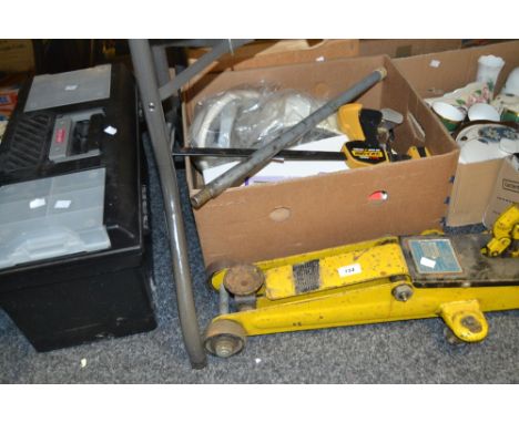 Tools - Spanners, screwdrivers, clamps; light bulbs;  Eversure Hydraulic Trolley Jack; etc 