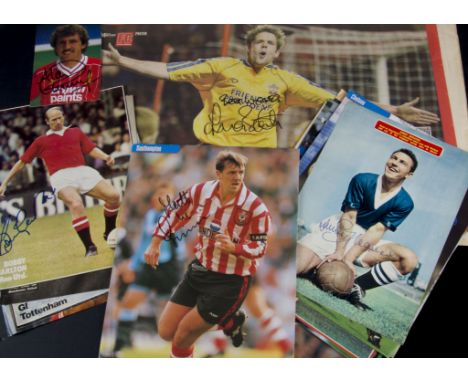 Football signed memorabilia, four large press cut outs, Alan Shearer, Teddy Sheringham, Steve McManaman and James Beattie plu