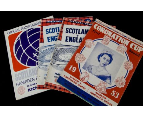 Hampden Park, five Scotland V England programmes 1958 - 1966 (one duplicated) one V Ireland 1954 and Coronation Cup first rou