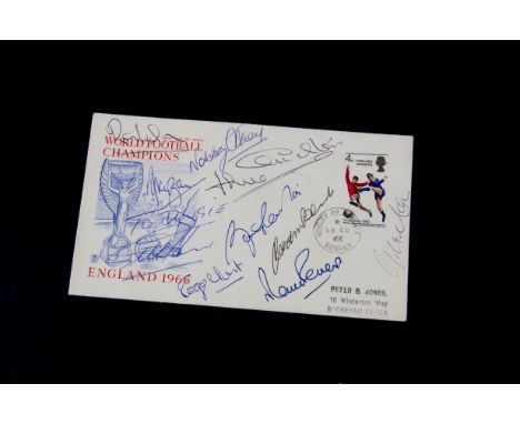 1966 World Cup, First Day issue with autographs of the starting team excluding Bobby Moore obtained by the vendor