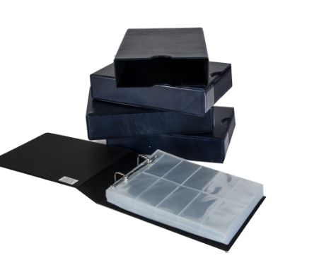 Cigarette Albums,  Eight modern ring binder albums with sleeves (all navy blue), two containing plastic slot in sleeves (vg)