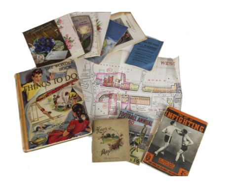 Ephemera, a mixed lot including, 1902 & 1937  Coronation books, Pathescope film catalogue, Soldiers papers, pencil drawings, 