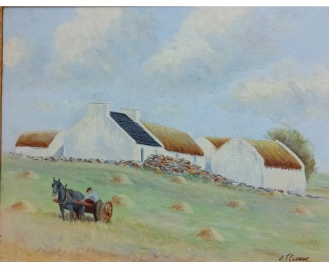 R T COCHRANE - OIL ON CANVAS - HAYSTACKS