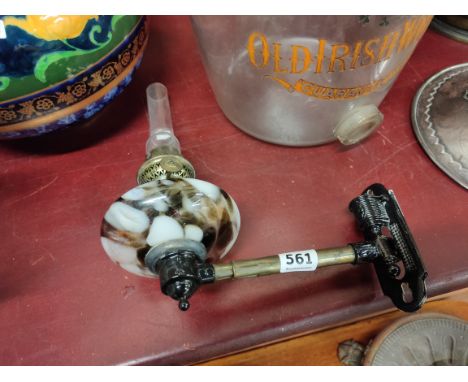 ANTIQUE FRENCH EXTENDABLE AND PIVOTAL BRASS AND GLASS WALL BRACKET OIL LAMP