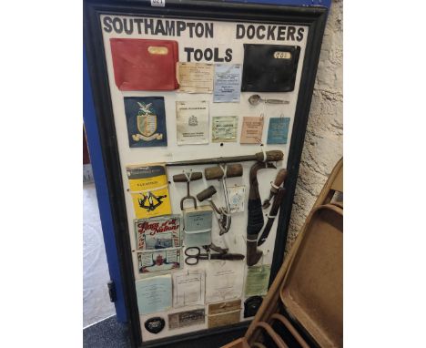 LARGE FRAMED DOCK WORKERS TOOLS AND EPHEMERA
