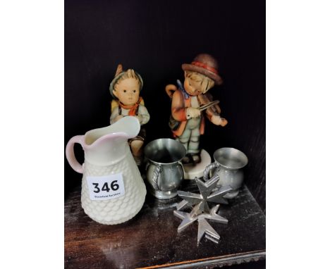 SHELF LOT TO INCLUDE HUMMEL AND BELLEEK