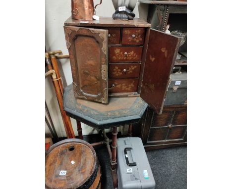 BEAUTIFUL ANTIQUE LACQUERED ORIENTAL CABINET AND WINDOW TABLE