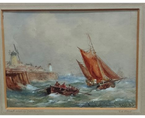 R A LLOYD - WATERCOLOUR - SMACK ENTERING LITTLE HAMPTON - 5' X 7'