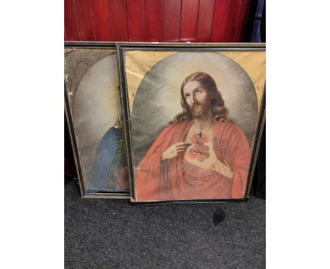 PAIR OF VERY LARGE OLD MASTER STYLE PAINTINGS OF JESUS AND MARY